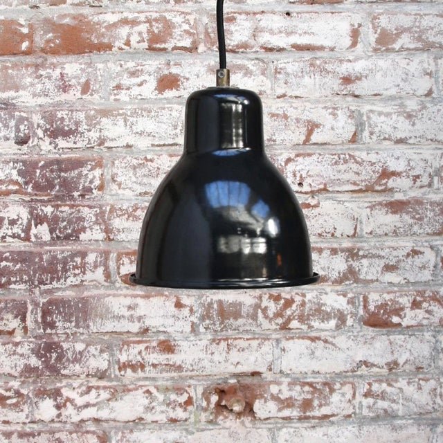 Small Vintage Industrial Black Enamel Pendant Light For Sale - Image 4 of 6