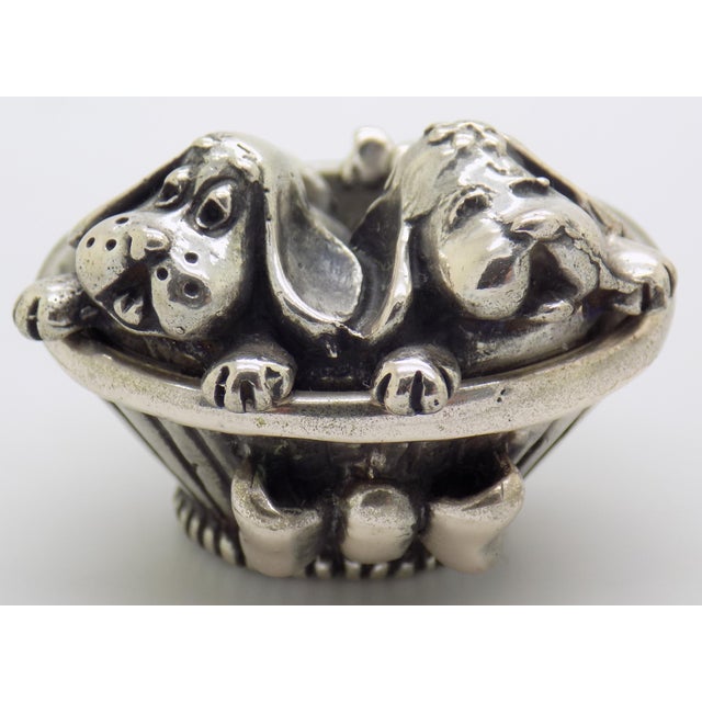 Vintage Italian Handmade Genuine Silver Sleeping Puppies Basket Figurine Sacchetti Arezzo 800 Continental Silver Dog Miniature Sculpture For Sale - Image 6 of 13