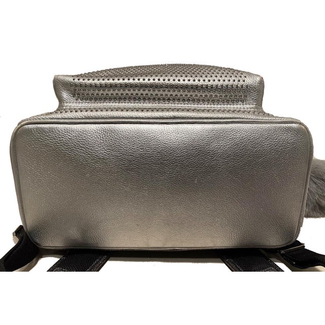 Contemporary Special Edition Silver Leather Swarovski Crystal Backpack with Rabbit Charm For Sale - Image 3 of 12