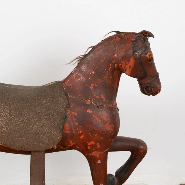 Red Original Red Painted Carved Wooden Horse, Sweden Circa 1890 For Sale - Image 8 of 10