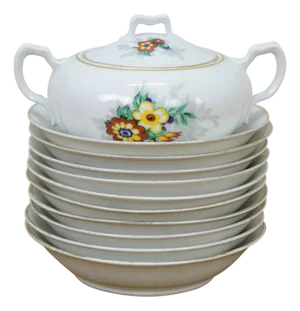 Antique Pierre Paul Paroutaud Pp Limoges France Custard Dishes & Sugar Bowl Set- 11 Pieces