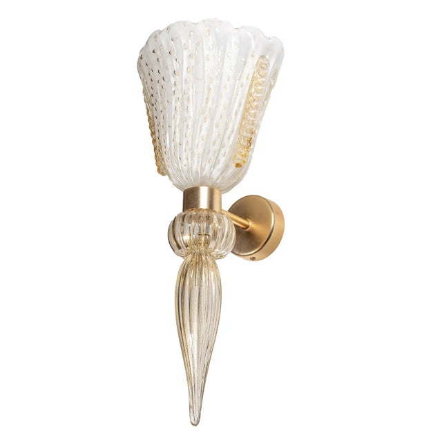 Luzi Wall Lamp in White Murano Glass and Pure Gold by Bottega Veneziana For Sale - Image 4 of 5