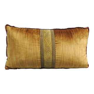 Antique Gold Silk Velvet Decorative Lumbar Pillow For Sale