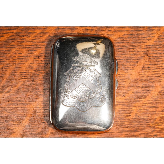 Metal Superb Antique Sterling Silver Cigarette Case Holder Armorial Heraldic Tobacciana For Sale - Image 7 of 13