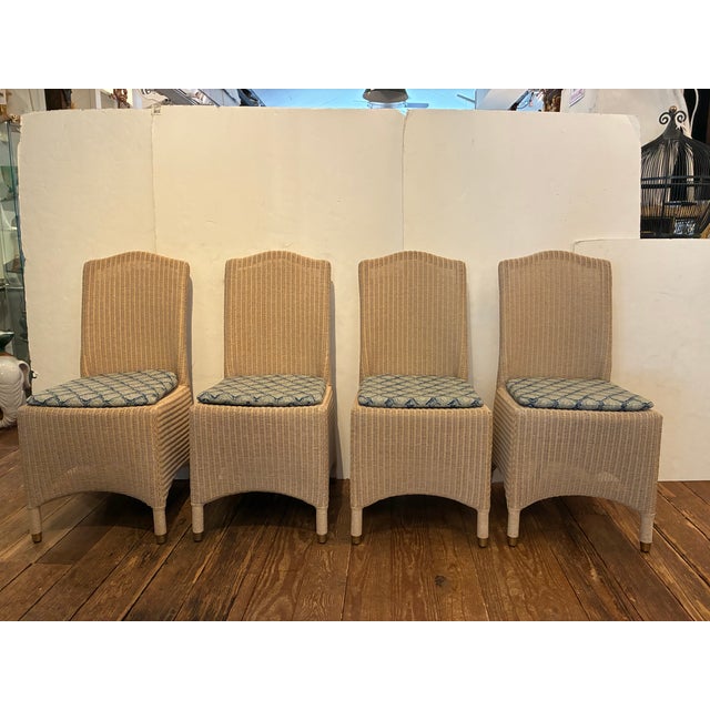 Lloyd Loom Woven Dining Chairs With Custom Kravet Cushions-Set of 4 For Sale - Image 9 of 18