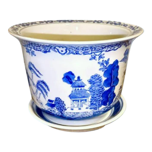 Vintage Blue and White Chinoiserie Planter W/Tray