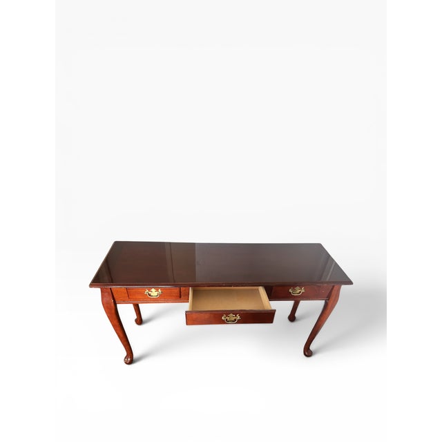 Vintage Queen Anne Mahogany Three Drawer Console Table For Sale - Image 4 of 8