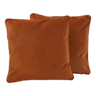 Contemporary Spice Pumpkin Velvet Pillows - A Pair For Sale