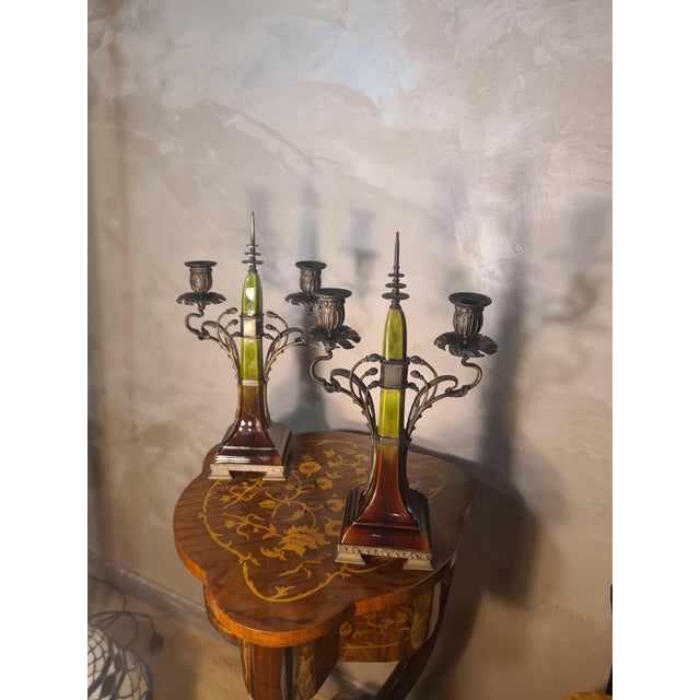 Antique Austrian Art Nouveau Bronze Candlesticks, 1900s, Set of 2, in Very Good conditions. Designed 1890 to 1919