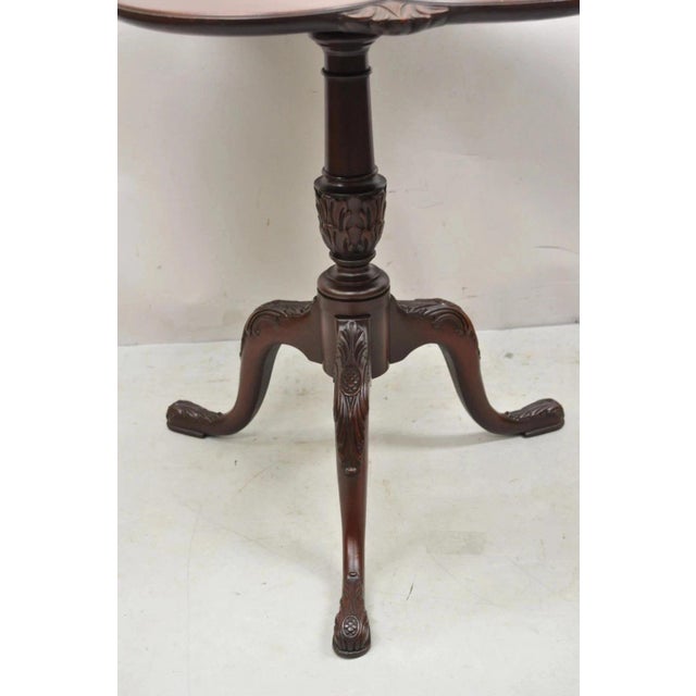 Vintage Crotch Mahogany Chippendale Style Pie Crust Pedestal Side Tea Table For Sale - Image 10 of 12