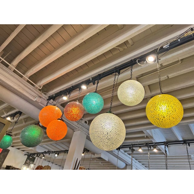 White Mosaic Globe Pendant Light Small For Sale - Image 4 of 7