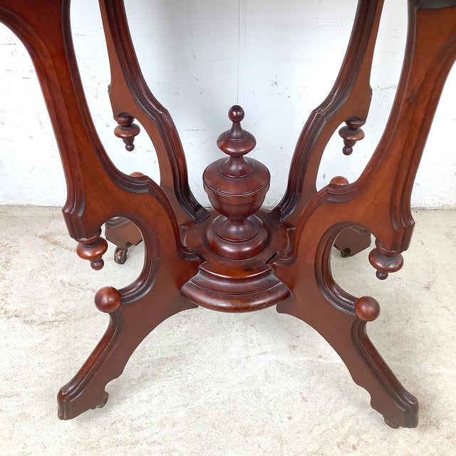 Victorian Revival Marble Top Center Table With Carved Walnut Pedestal Base For Sale - Image 12 of 18