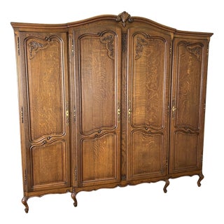Vintage French Louis XVI Style Wardrobe in Oak For Sale