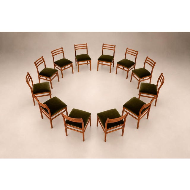 Brazilian Modern Set of Twelve Chairs in Caviuna wood & Olive Velvet, Arrendamento, 1960s, Lot 661-1181 For Sale - Image 17 of 18