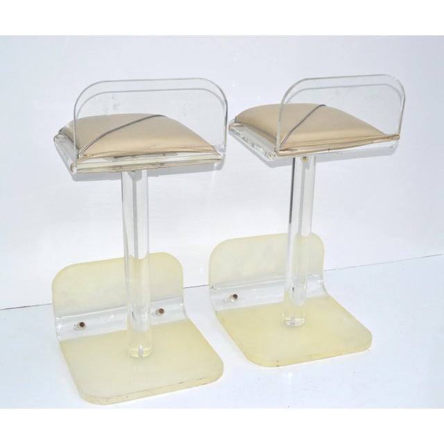 Pair, Karl Springer Lucite Swivel & Tilt Function Bar Stools Mid-Century Modern For Sale - Image 12 of 13
