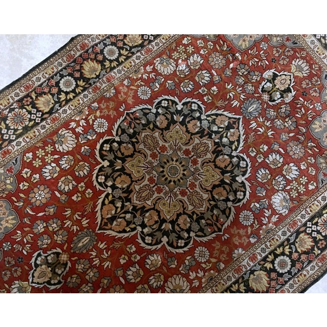 Vintage 1970s Handmade Indian Silk Rug 2.1' X 3.2' (64cm X 98cm) For Sale In New York - Image 6 of 7