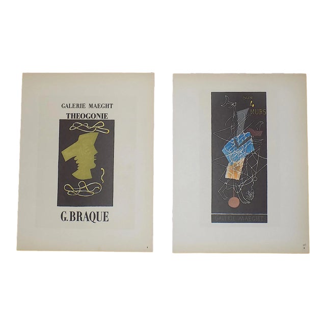 Vintage Mid Century Color Lithograph-Georges Braque-Printed by Mourlot-A Pair For Sale