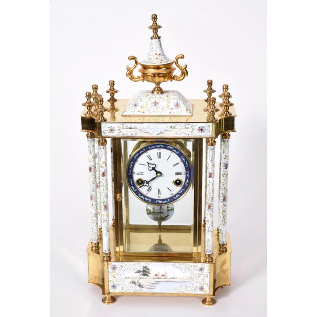 Beautifully handcrafted, mid-20th century brass frame mantel clock. This piece is just exquisite and in excellent vintage...