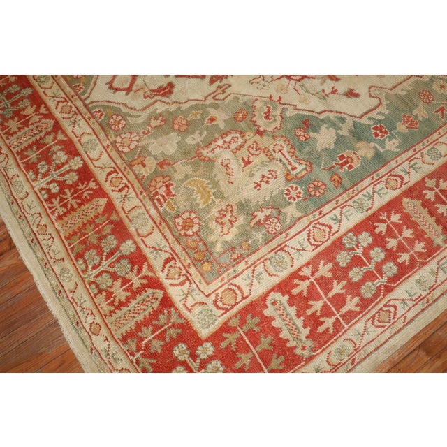 Zabihi Collection Ivory Antique Turkish Oushak Rug - 10'3" x 13' For Sale - Image 4 of 12