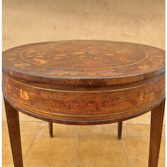 Vintage Oval Marquetry Side Table with Drawer, 1920 For Sale - Image 11 of 13