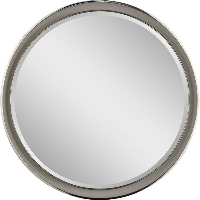 Metal Thomas O'Brien for Visual Comfort Signature Tricia 30" Illuminated Round Mirror in Matte White and Polished Nickel For Sale - Image 7 of 10
