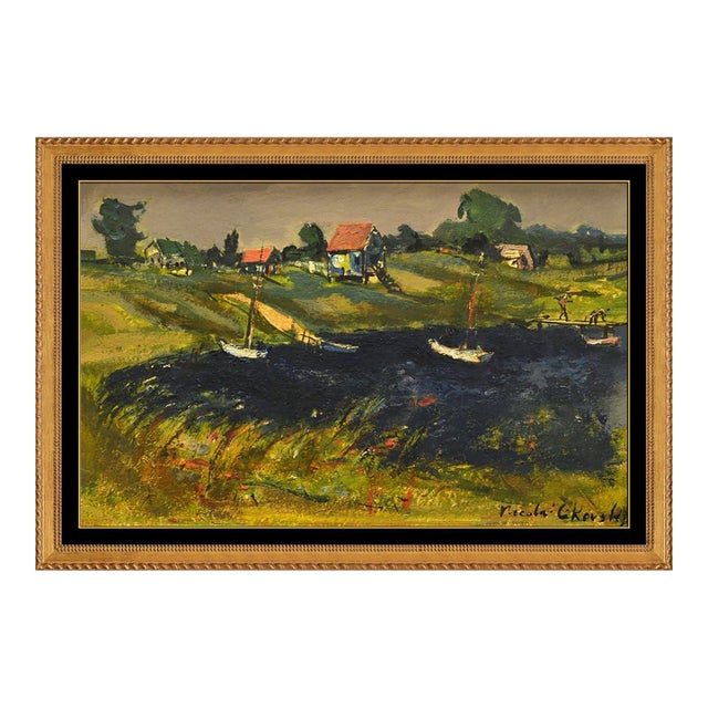 Mid 20th Century Boats on the Pond, Nicolai Cikovsky For Sale