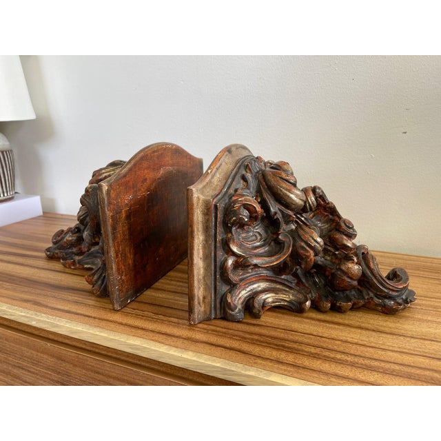 Vintage Pair of Hand Carved Wooden Wall Self or Corbel For Sale - Image 4 of 8