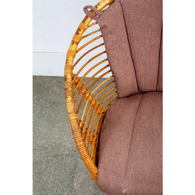 Brown 1960s Mid Century Modern Lounge Chair Set Black Swivel Rattan Pink Rose Fabric Denmark For Sale - Image 8 of 11