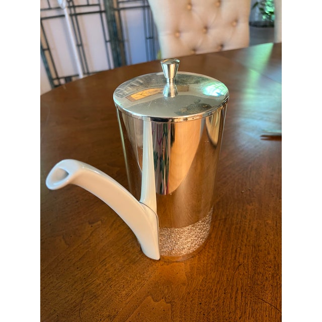 1970s White Ceramic Creamer Cup With Silverplate Cover For Sale In Atlanta - Image 6 of 8