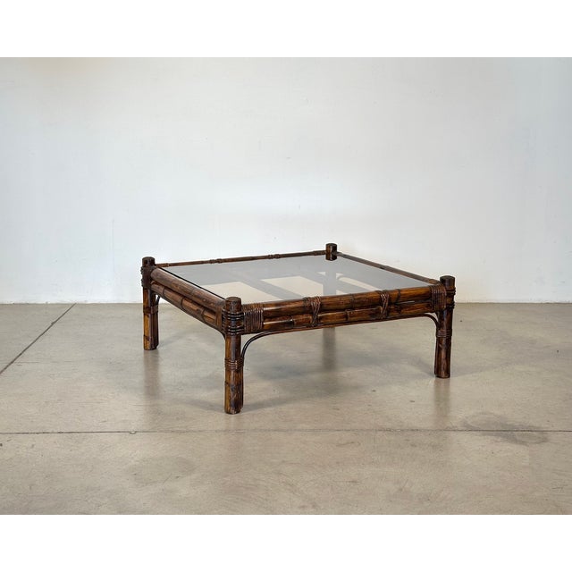 Wood Bamboo and Glass Coffee Table, 1970s For Sale - Image 7 of 7