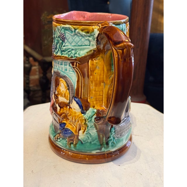 Turquoise Antique French Majolica Pottery Pitcher For Sale - Image 8 of 10