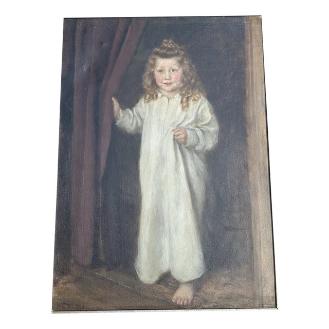 Heinrich Pforr, Quiet Morning, Girl in a White Nightgown, 1948, Oil Painting on Canvas For Sale