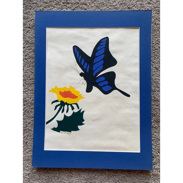 1970s Original Gouache Painting of Flower and Butterfly For Sale In Philadelphia - Image 6 of 6