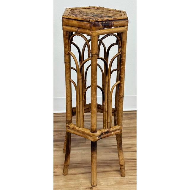 Vintage Scorched Bamboo Plant Stand For Sale - Image 4 of 9