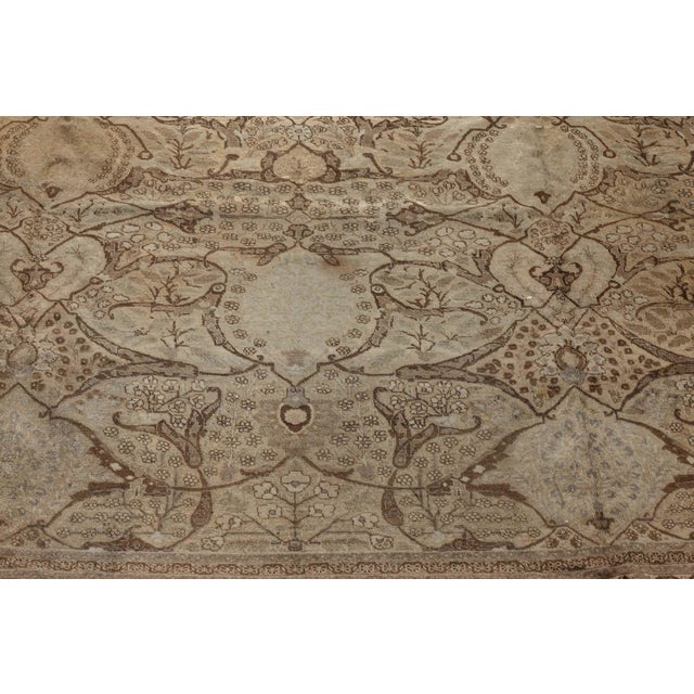 Textile Authentic 19th Century Persian Tabriz Botanic Beige Brown Carpet For Sale - Image 7 of 9