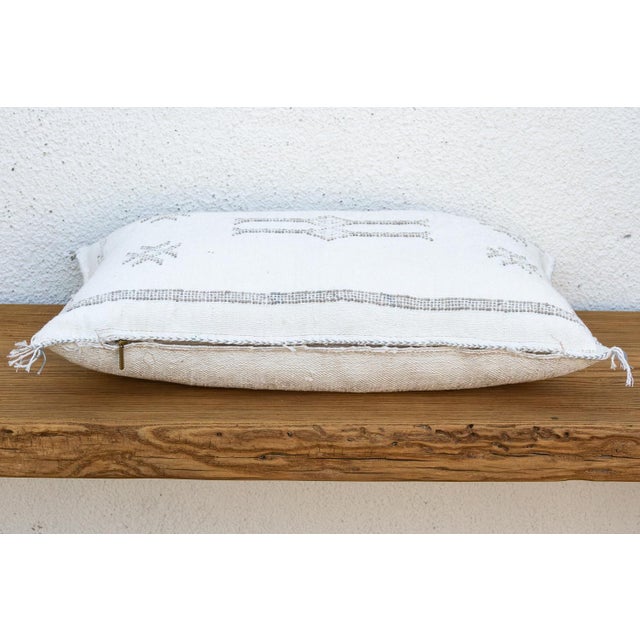 1990s Frost Star White Lumbar Moroccan Silk Pillow For Sale - Image 5 of 7