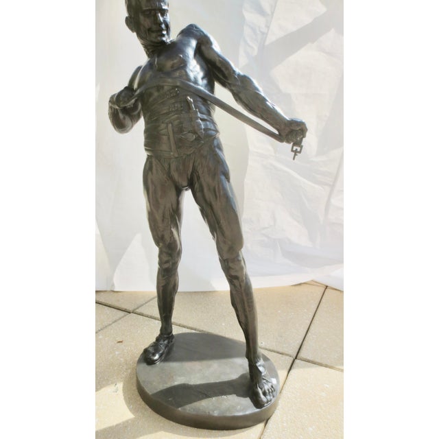 Massive Bronze Gladiator by Baucke Sculpture Signed and Dated 1910 36" Tall For Sale - Image 12 of 14