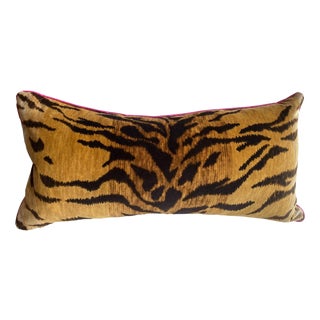 Velvet Tiger-Stripe Pillow Cover With Pink Trim For Sale