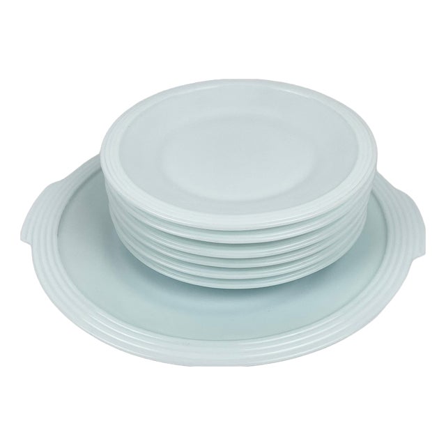 Glacier Blue Opaline Dessert Serving, 1950s, Set of 7 For Sale