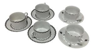 1980s Postmodern Swid Powell Coffee Cups and Saucers - Service for 5