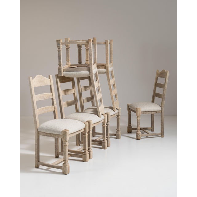 Set of Six 1970s French Beige Oak Dining Chairs with Upholstered Seats For Sale - Image 15 of 15