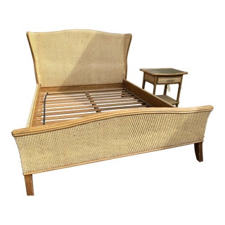 1990s French Rattan Queen Bed For Sale
