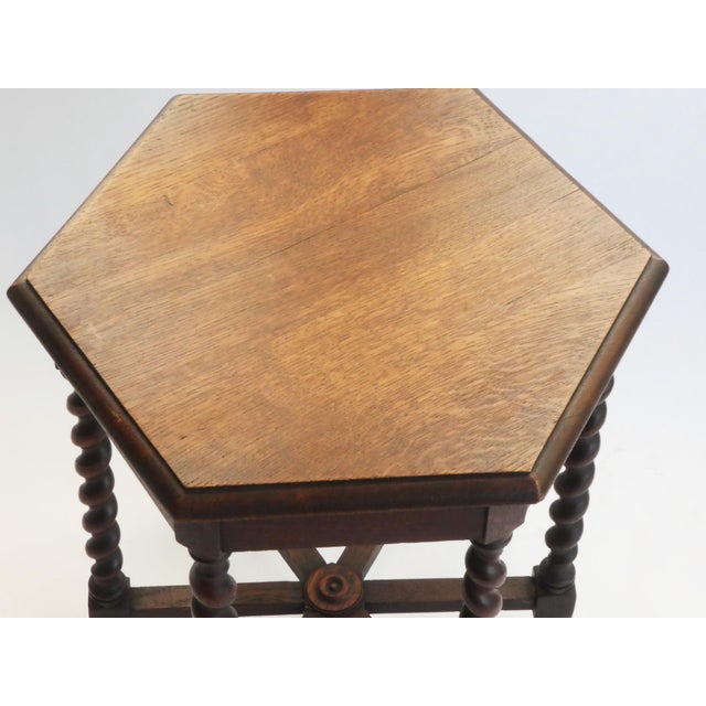 Hexagonal Antique Wooden Barley Twist Table, 1920s For Sale - Image 6 of 7