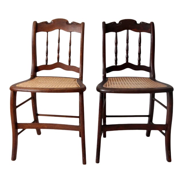 Antique Caned Seat Chairs Pair For Sale