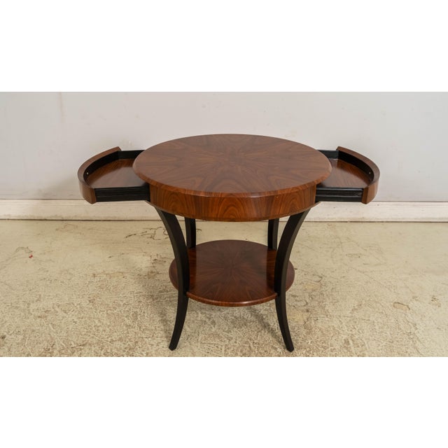 Art Deco Jonathan Charles 2 Tier 2 Drawer Art Deco Satin Round Side Table For Sale - Image 3 of 17