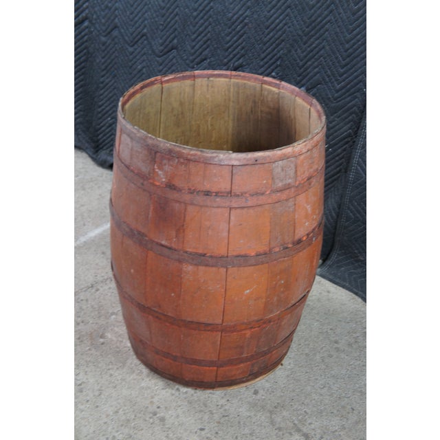 Early 20th Century Antique Primitive Wood Metal Banded Coffee Grain General Store Barrel 33" For Sale - Image 5 of 11