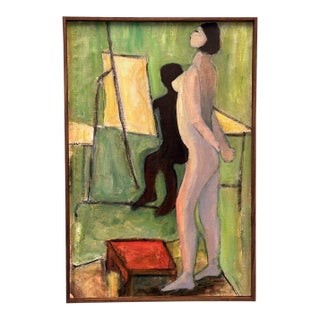 Late 20th Century Modernist Nude Painting of Model in Artist’s Studio For Sale