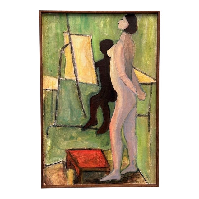 Late 20th Century Modernist Nude Painting of Model in Artist’s Studio For Sale