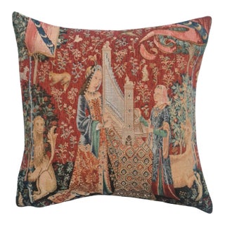 The Lady & Unicorn - Hearing Tapestry Cushion With Feather Filler - 46x46cm (18"x18") For Sale