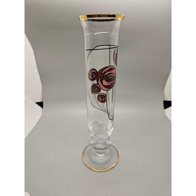 Art Glass Vase Made in Italy by Egizia. Charles Rennie Mackintosh Tribute. Printed Stained Glass